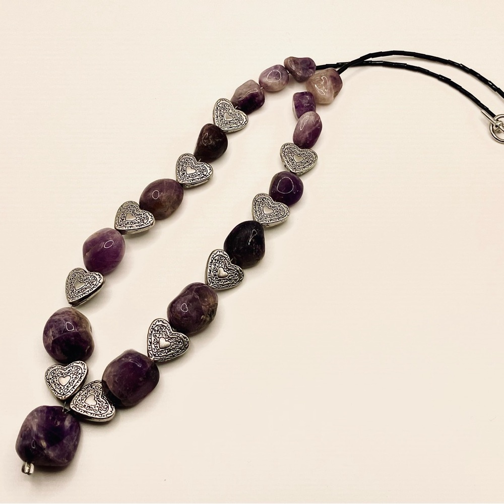 Purple stones silver heart Necklace